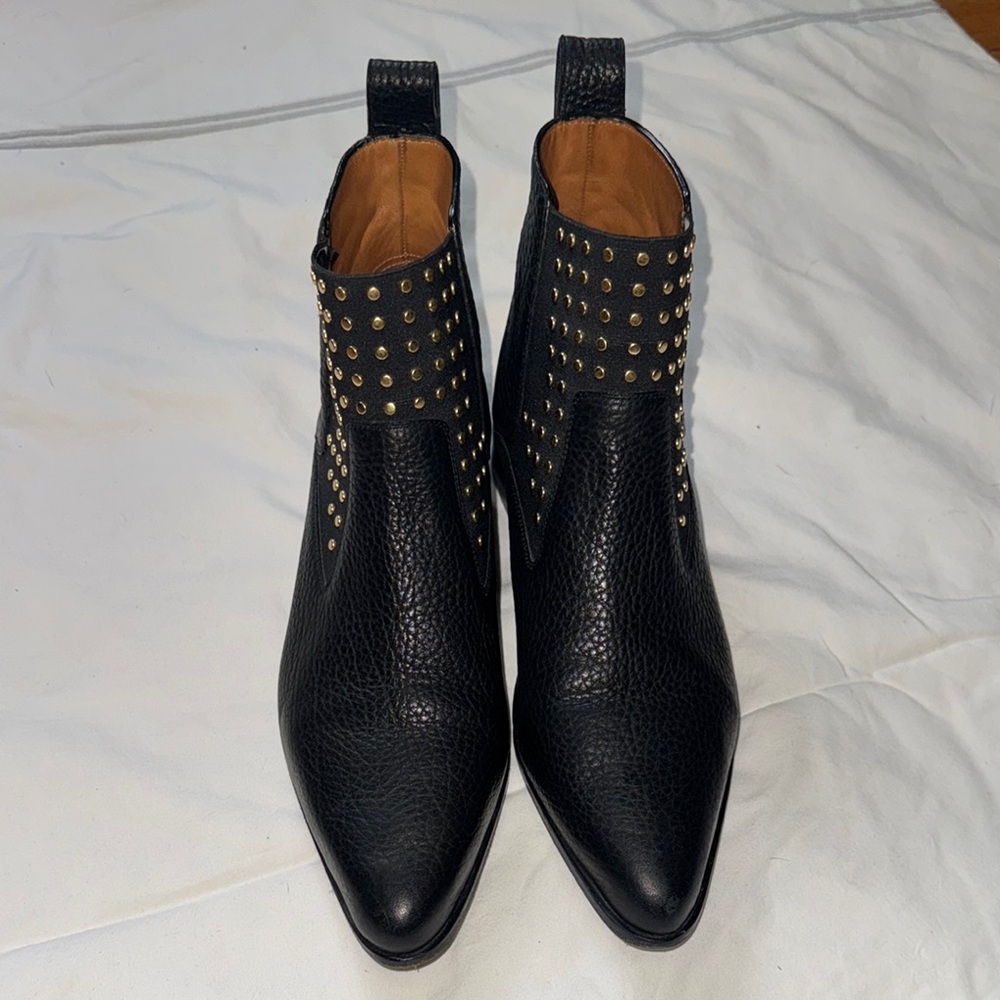 Chloe Black Leather Boots with Gold Studs